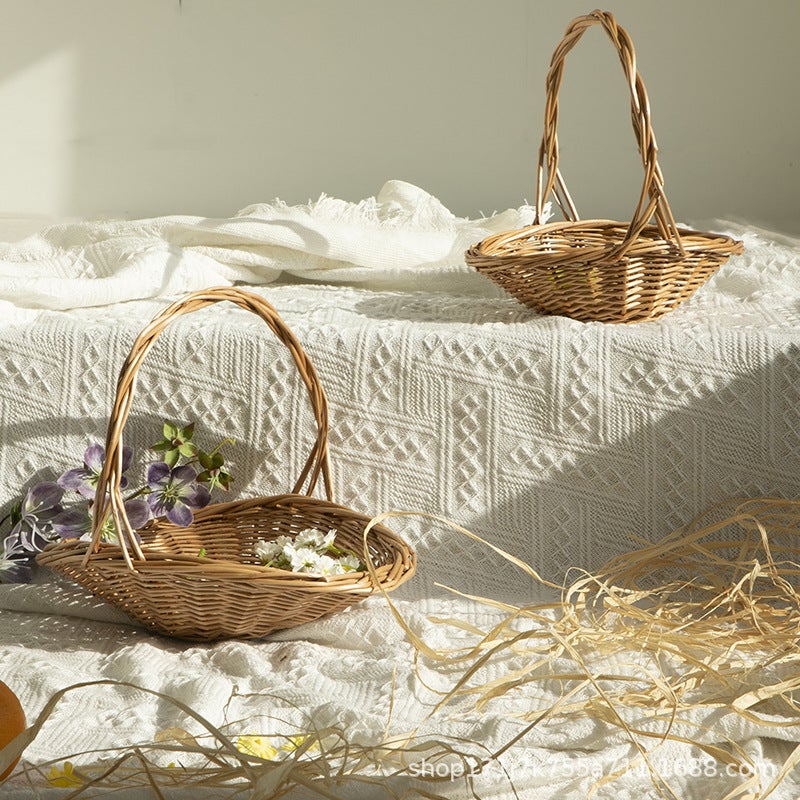 Flower Basket, Straw Woven Rattan Wicker, Hand-Woven Flower Arrangement Basket, Portable Storage Basket, Fruit Picking Basket - Image 4